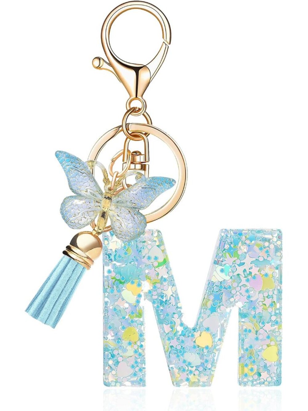 Fashion Alphabet Initial Letter Keychain Tassel Butterfly Pendant Key Ring for P